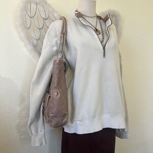 Oversized Cream Quarter Zip Pullover Sweatshirt Indie Grunge Granola Girl 90s